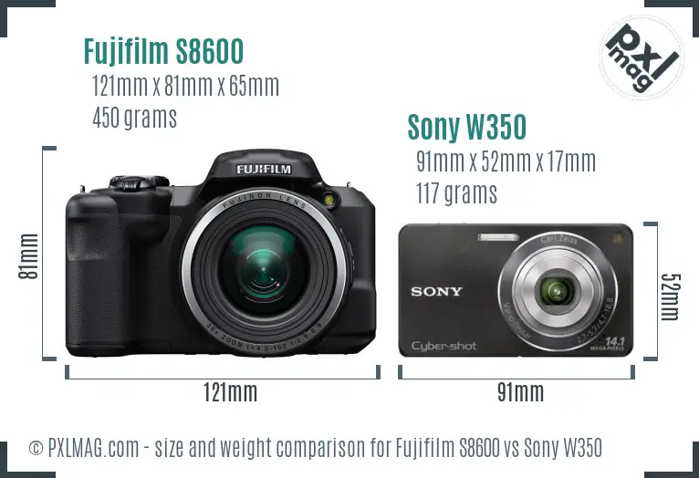 Fujifilm S8600 vs Sony W350 size comparison Fujifilm S8600 vs Sony W350 size comparison