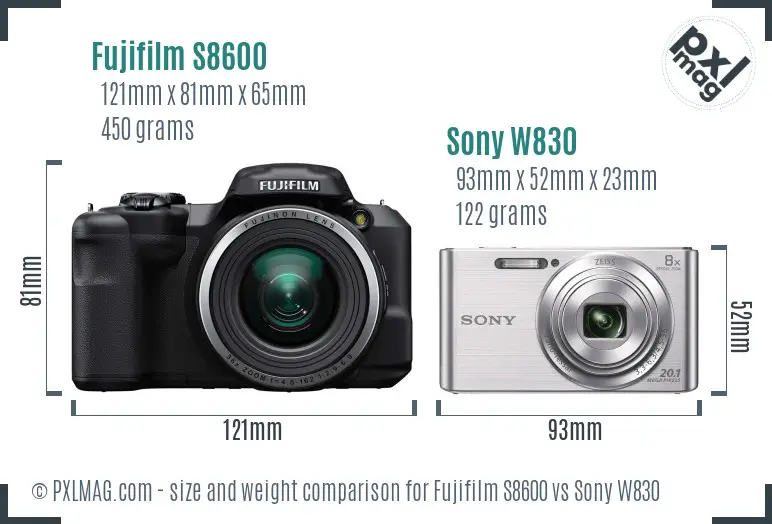 Fujifilm S8600 vs Sony W830 size comparison