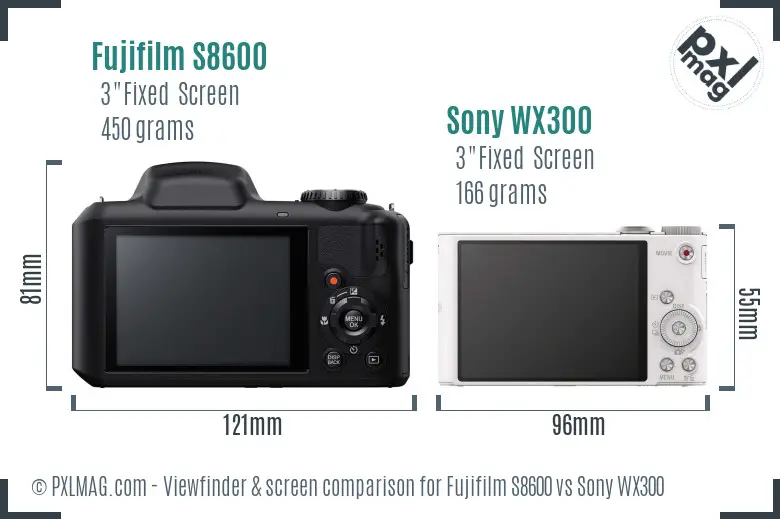 Fujifilm S8600 vs Sony WX300 Screen and Viewfinder comparison Fujifilm S8600 vs Sony WX300 Screen and Viewfinder comparison