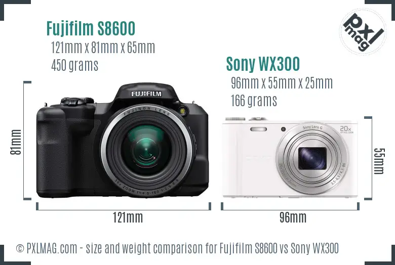 Fujifilm S8600 vs Sony WX300 size comparison Fujifilm S8600 vs Sony WX300 size comparison