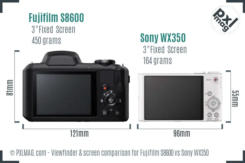 Fujifilm S8600 vs Sony WX350 Screen and Viewfinder comparison