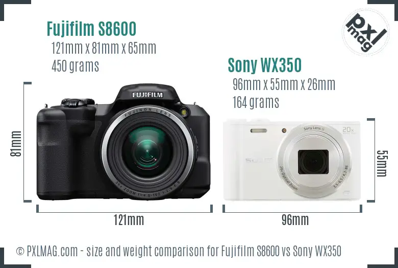 Fujifilm S8600 vs Sony WX350 size comparison