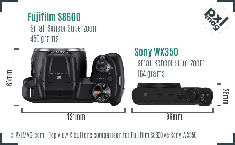 Fujifilm S8600 vs Sony WX350 top view buttons comparison