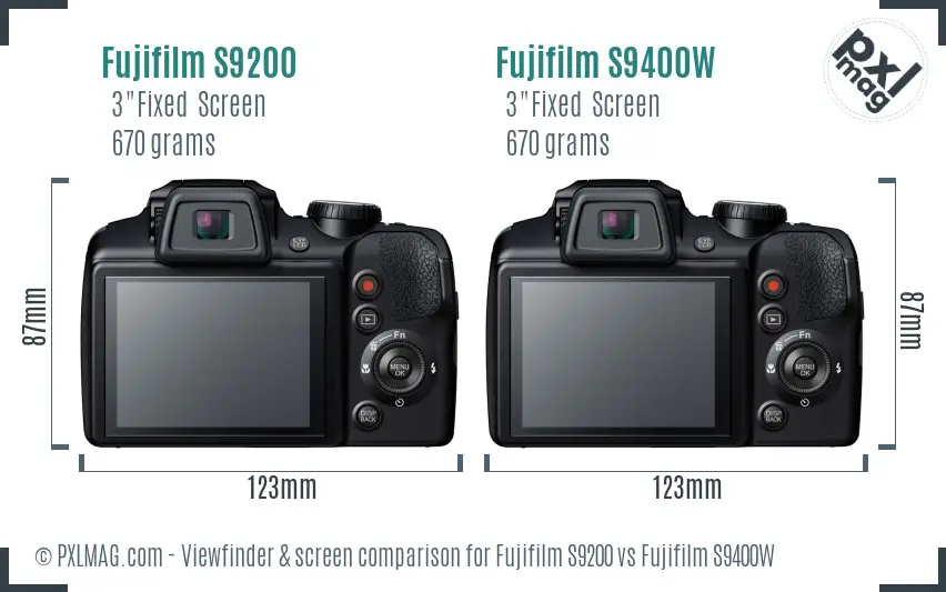 Fujifilm S9200 vs Fujifilm S9400W Screen and Viewfinder comparison