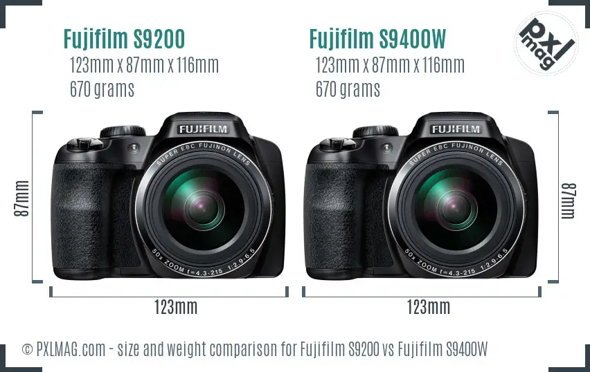 Fujifilm S9200 vs Fujifilm S9400W size comparison