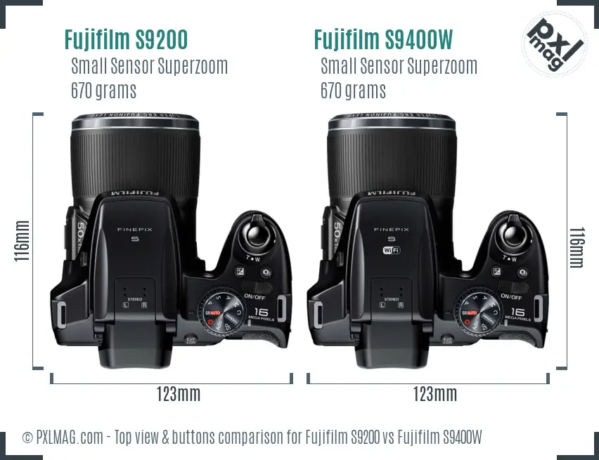 Fujifilm S9200 vs Fujifilm S9400W top view buttons comparison
