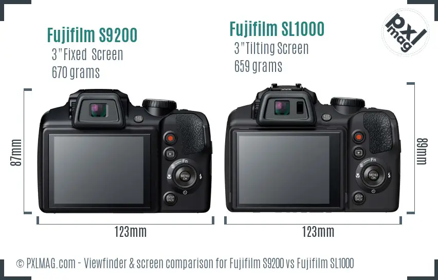 Fujifilm S9200 vs Fujifilm SL1000 Screen and Viewfinder comparison