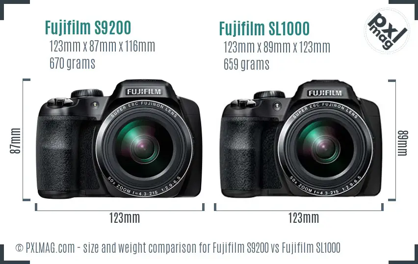 Fujifilm S9200 vs Fujifilm SL1000 size comparison