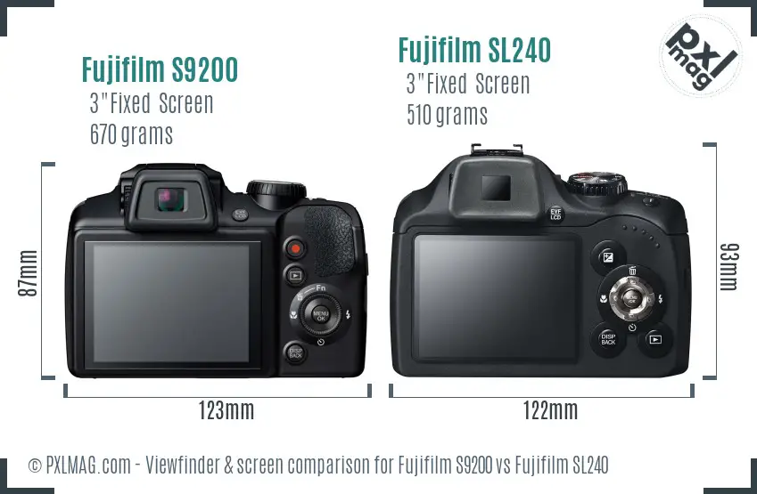 Fujifilm S9200 vs Fujifilm SL240 Screen and Viewfinder comparison