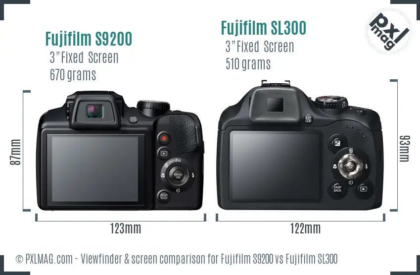 Fujifilm S9200 vs Fujifilm SL300 Screen and Viewfinder comparison