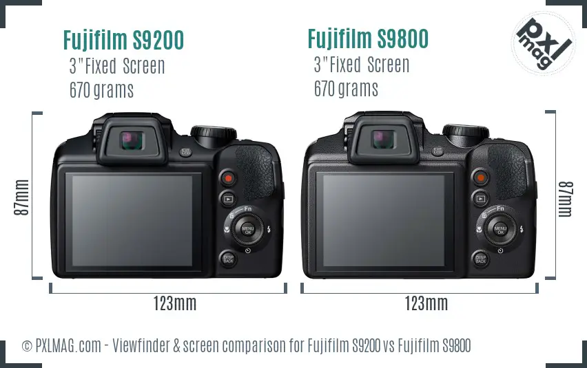 Fujifilm S9200 vs Fujifilm S9800 Screen and Viewfinder comparison