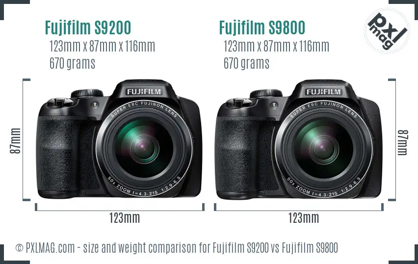 Fujifilm S9200 vs Fujifilm S9800 size comparison