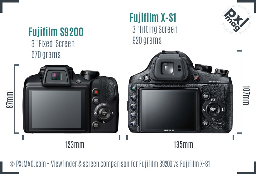 Fujifilm S9200 vs Fujifilm X-S1 Screen and Viewfinder comparison
