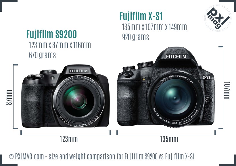 Fujifilm S9200 vs Fujifilm X-S1 size comparison