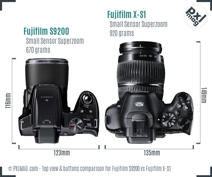 Fujifilm S9200 vs Fujifilm X-S1 top view buttons comparison