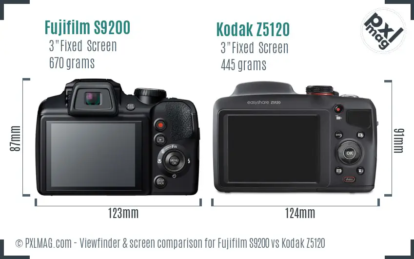 Fujifilm S9200 vs Kodak Z5120 Screen and Viewfinder comparison