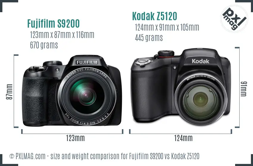 Fujifilm S9200 vs Kodak Z5120 size comparison