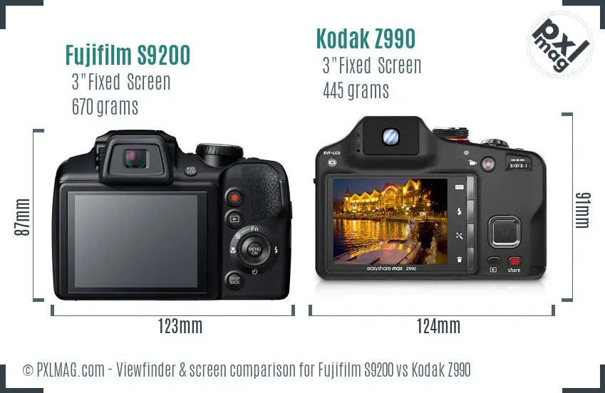Fujifilm S9200 vs Kodak Z990 Screen and Viewfinder comparison Fujifilm S9200 vs Kodak Z990 Screen and Viewfinder comparison