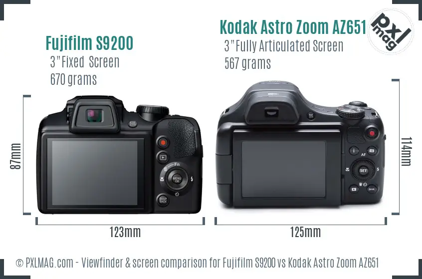Fujifilm S9200 vs Kodak Astro Zoom AZ651 Screen and Viewfinder comparison