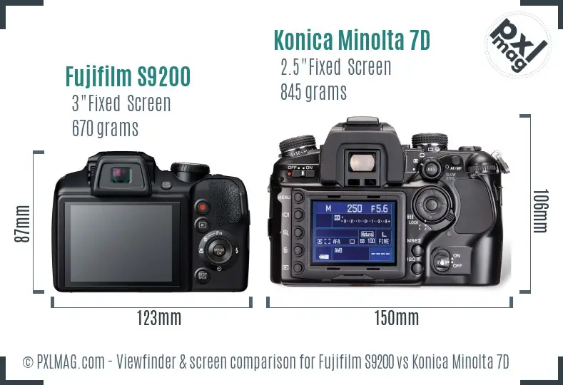 Fujifilm S9200 vs Konica Minolta 7D Screen and Viewfinder comparison