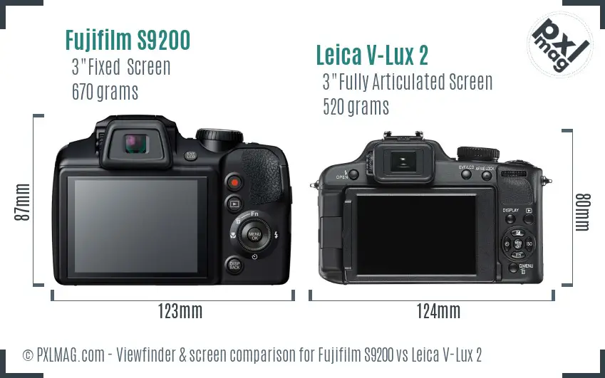 Fujifilm S9200 vs Leica V-Lux 2 Screen and Viewfinder comparison