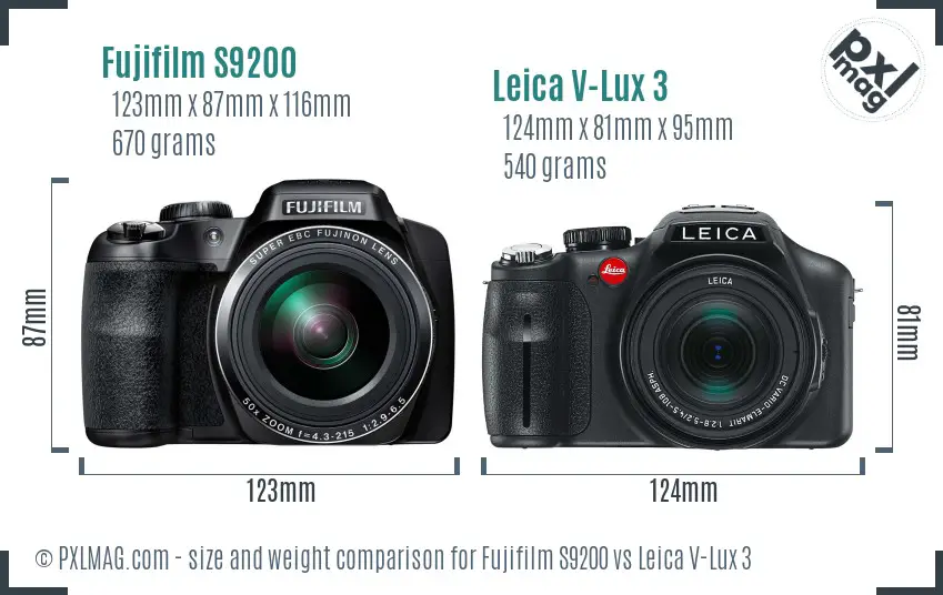 Fujifilm S9200 vs Leica V-Lux 3 size comparison Fujifilm S9200 vs Leica V-Lux 3 size comparison