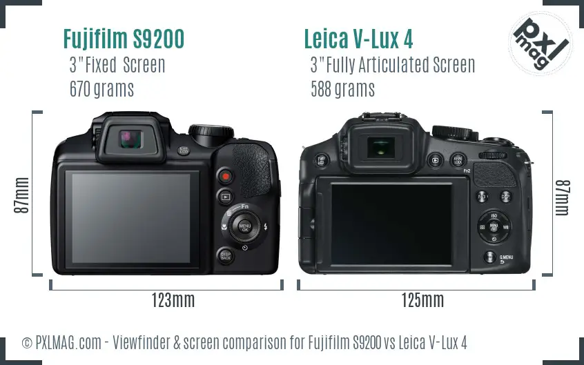 Fujifilm S9200 vs Leica V-Lux 4 Screen and Viewfinder comparison