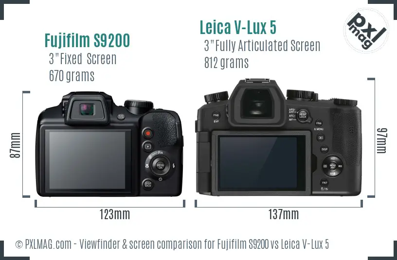 Fujifilm S9200 vs Leica V-Lux 5 Screen and Viewfinder comparison