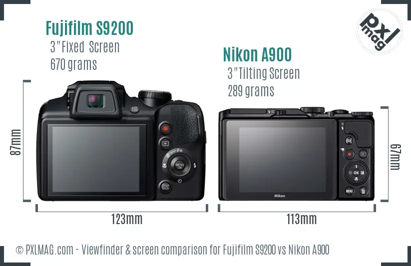 Fujifilm S9200 vs Nikon A900 Screen and Viewfinder comparison