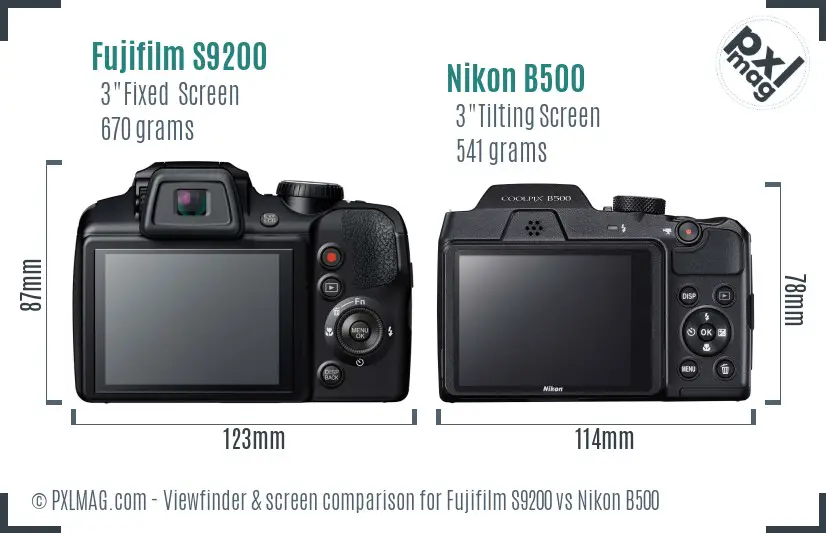 Fujifilm S9200 vs Nikon B500 Screen and Viewfinder comparison