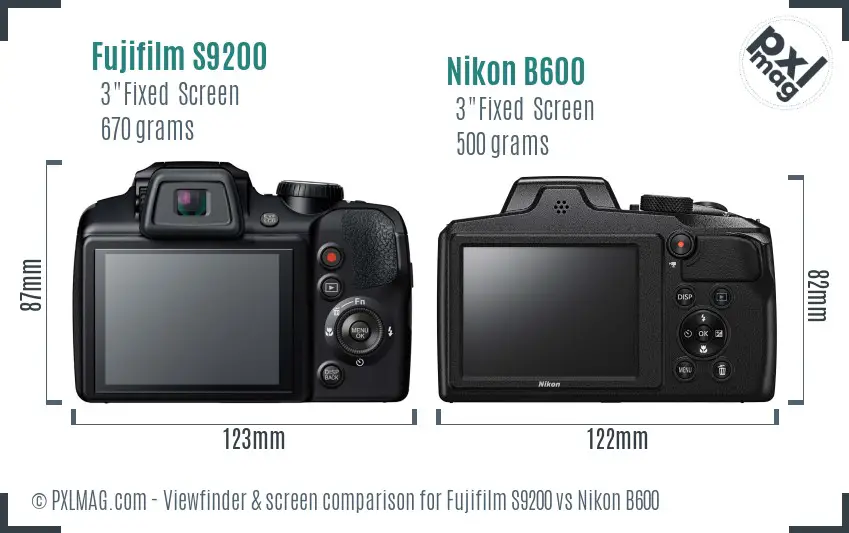 Fujifilm S9200 vs Nikon B600 Screen and Viewfinder comparison