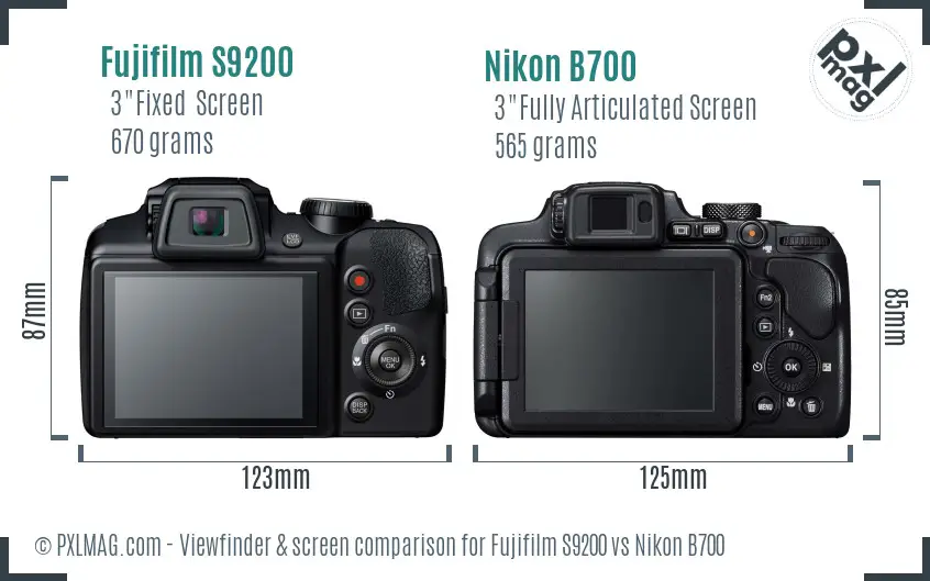 Fujifilm S9200 vs Nikon B700 Screen and Viewfinder comparison