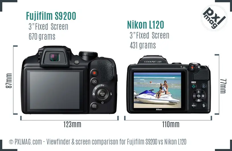 Fujifilm S9200 vs Nikon L120 Screen and Viewfinder comparison