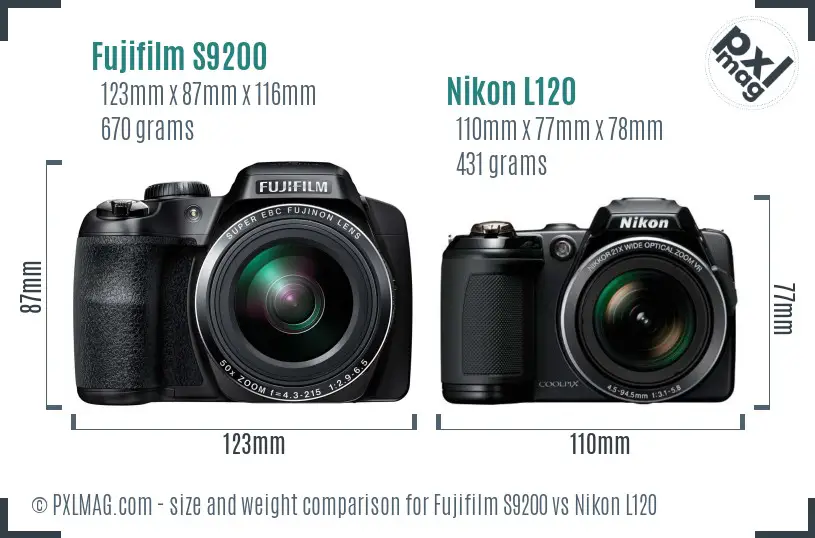 Fujifilm S9200 vs Nikon L120 size comparison