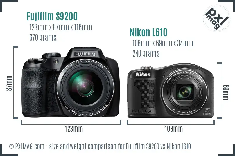 Fujifilm S9200 vs Nikon L610 size comparison
