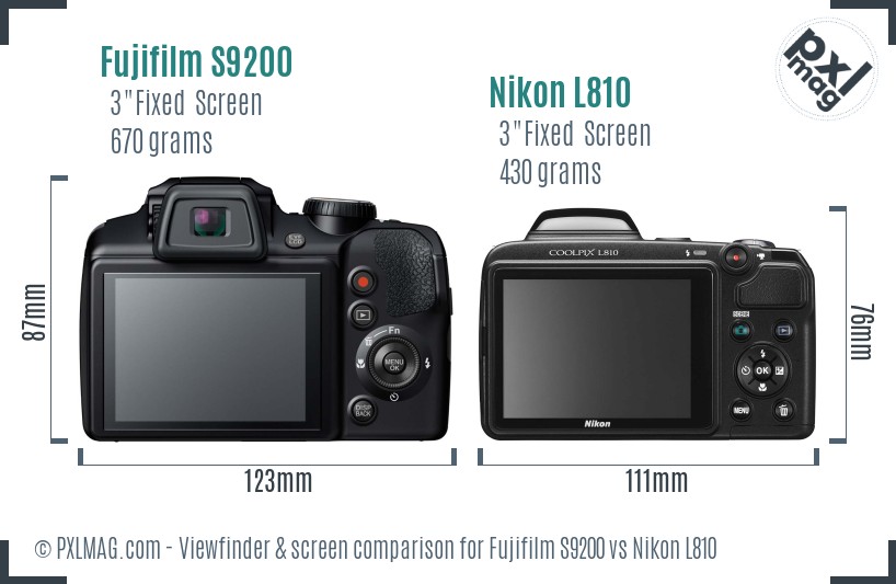 Fujifilm S9200 vs Nikon L810 Screen and Viewfinder comparison