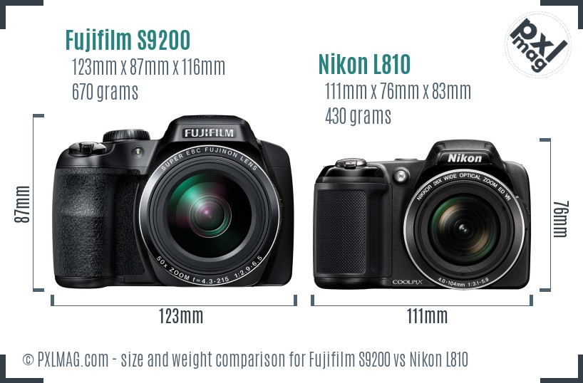 Fujifilm S9200 vs Nikon L810 size comparison Fujifilm S9200 vs Nikon L810 size comparison