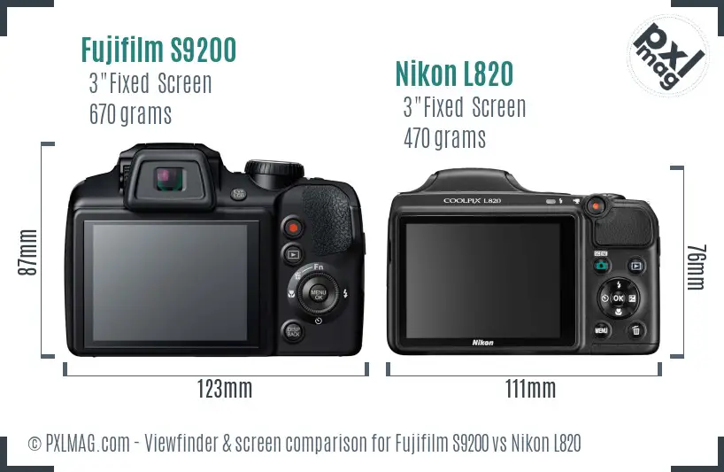 Fujifilm S9200 vs Nikon L820 Screen and Viewfinder comparison