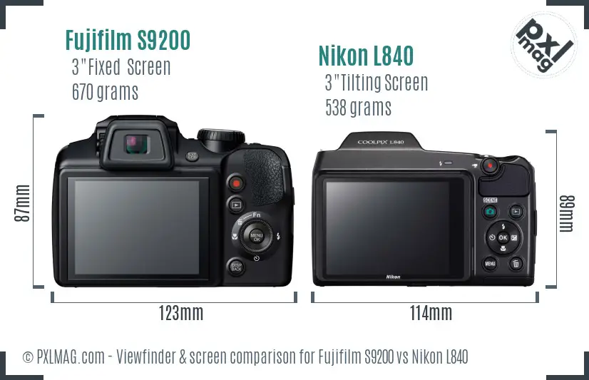 Fujifilm S9200 vs Nikon L840 Screen and Viewfinder comparison