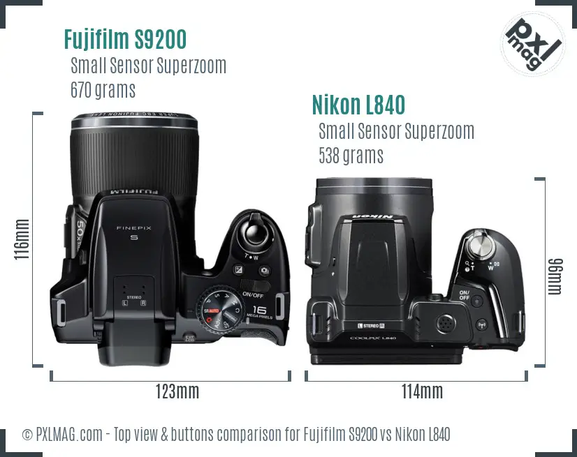 Fujifilm S9200 vs Nikon L840 top view buttons comparison