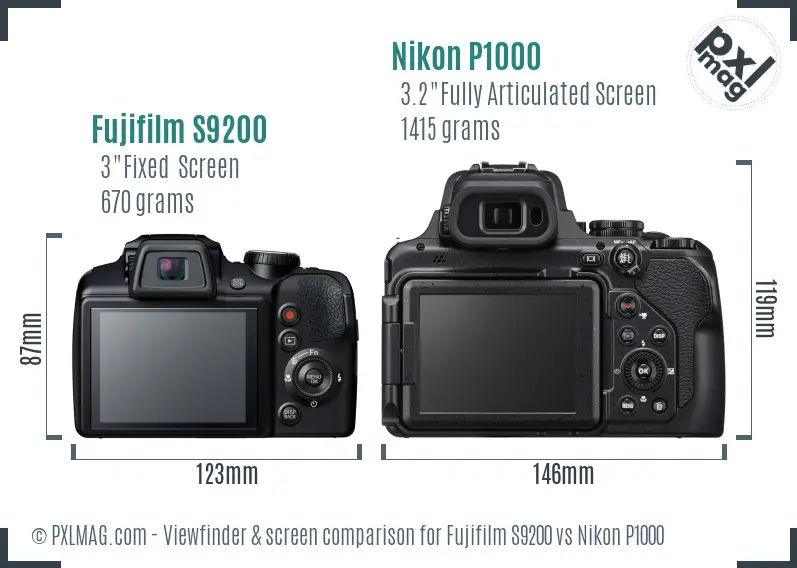 Fujifilm S9200 vs Nikon P1000 Screen and Viewfinder comparison