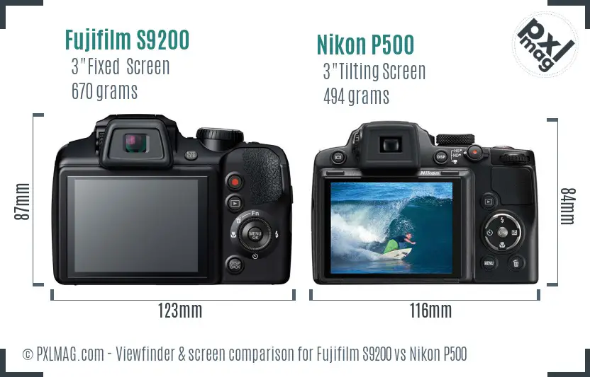 Fujifilm S9200 vs Nikon P500 Screen and Viewfinder comparison Fujifilm S9200 vs Nikon P500 Screen and Viewfinder comparison