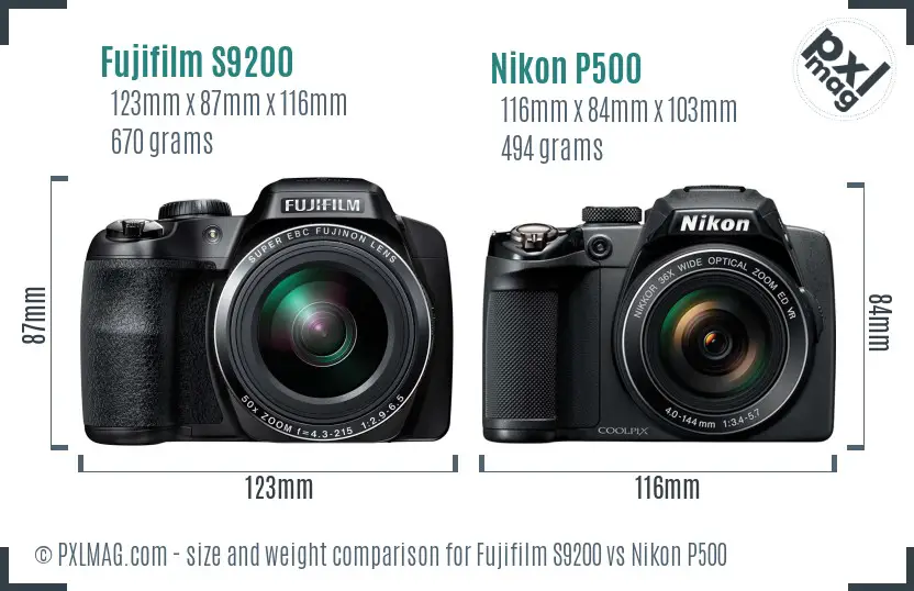 Fujifilm S9200 vs Nikon P500 size comparison Fujifilm S9200 vs Nikon P500 size comparison