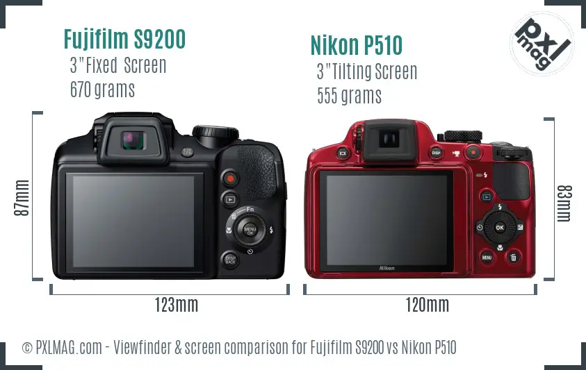 Fujifilm S9200 vs Nikon P510 Screen and Viewfinder comparison