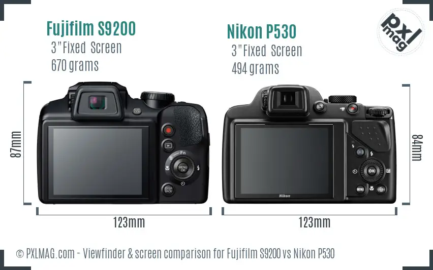 Fujifilm S9200 vs Nikon P530 Screen and Viewfinder comparison