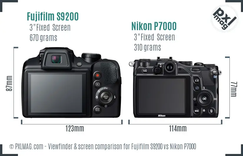 Fujifilm S9200 vs Nikon P7000 Screen and Viewfinder comparison