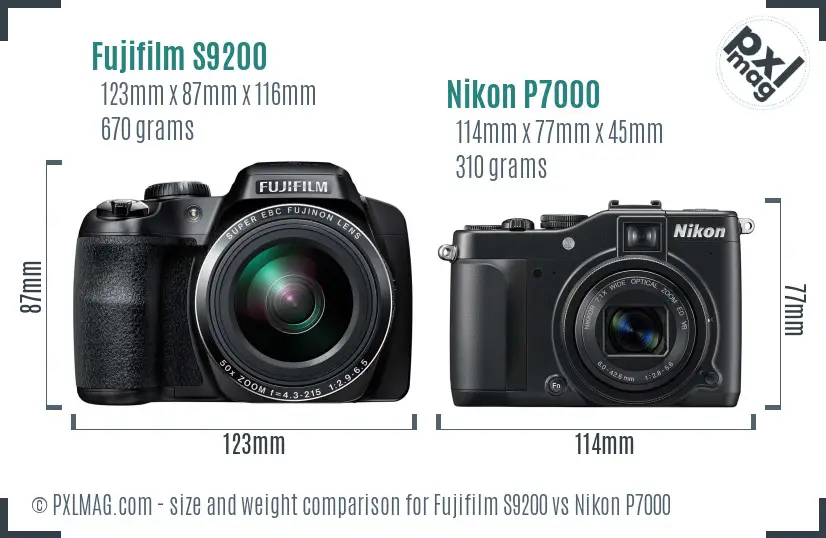 Fujifilm S9200 vs Nikon P7000 size comparison