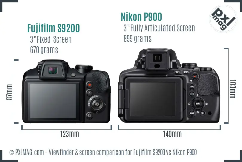Fujifilm S9200 vs Nikon P900 Screen and Viewfinder comparison