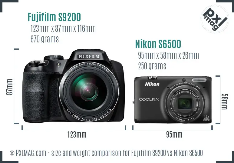 Fujifilm S9200 vs Nikon S6500 size comparison
