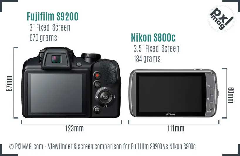 Fujifilm S9200 vs Nikon S800c Screen and Viewfinder comparison